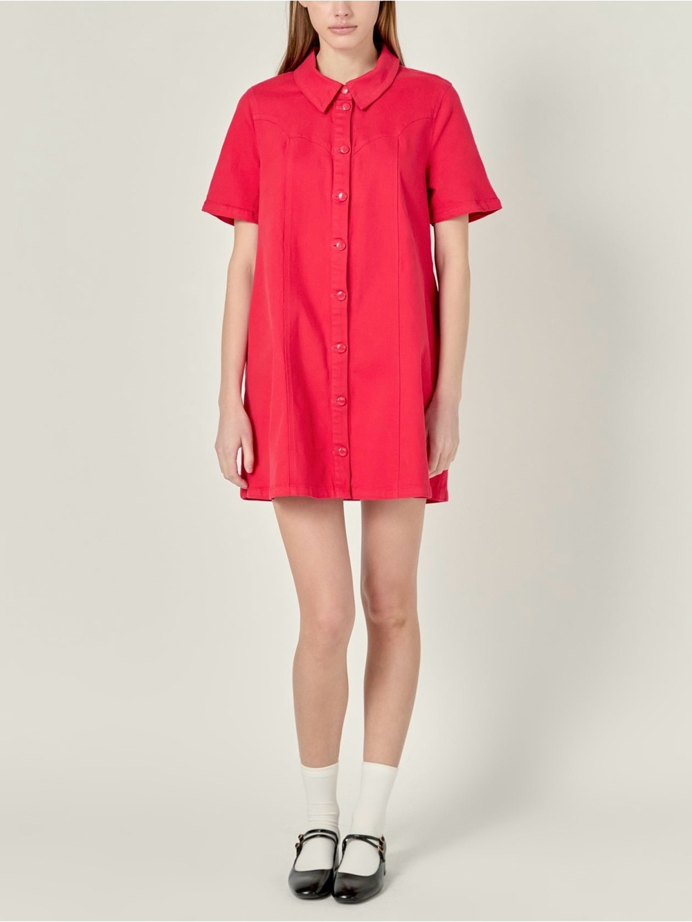 English Factory Red Cotton Poplin Shirt Dress A Line Mini Preppy Chic Classic